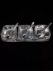 POTTERY BARN Barona Silver 7 Piece Condiment Service w 3 Bowls/Spoons + Platter - Picture 1 of 7