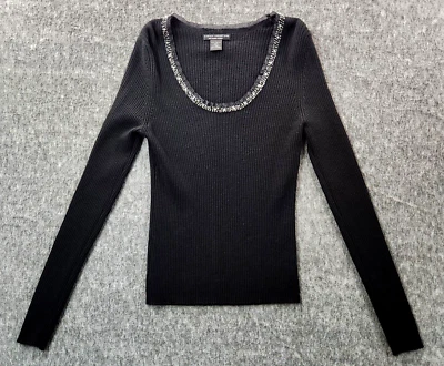 Suéter Sarah Spencer Mujer Grande Delgado Italiano Lana Merino Cuentas Clásico Negro Foto 1 de 4