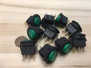 10 Pieces Green 12V LED Rocker switch on off 3pin lighted car C28 - Picture 1 of 3