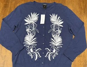 NEW NWT Ann Taylor Embroidered Cardigan Sweater Navy Blue Floral Womens Small S - Picture 1 of 1
