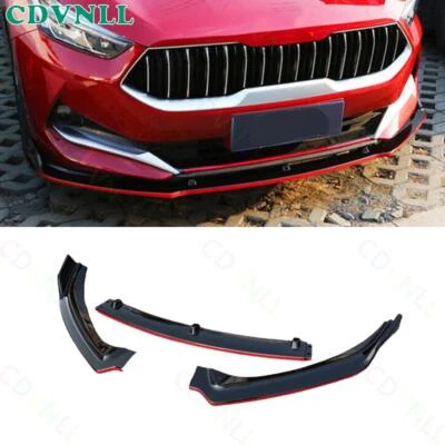 For Kia Forte K3 2019-2021 Black Red Front Bumper Lip Spoiler Bodykit Strip 3PCS - Image 1 of 4