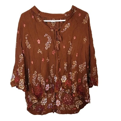 Blusa S Ectote Manga Flutter Boho Hada Naturaleza Floral Playa Antropología  Foto 1 de 4