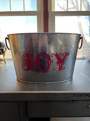 Balde de gelo oval "Alegria" férias metal galvanizado estanho banheira de festa com alças - Imagem 1 de 4