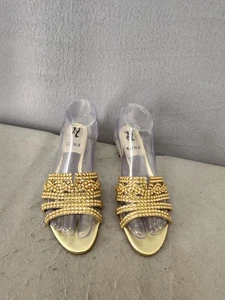 Gina Womens Heels 5.5 Gold Crystal Embellished Slip On Sandal Shoes Made England - Picture 1 of 18