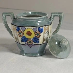 Azucarero vintage japonés Lusterware con tapa pintado a mano floral Art Deco - Imagen 1 de 7