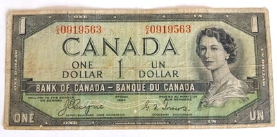 1954 Canada $1 devil's face note currency paper money Coyne Towers 9563 - Image 1 of 3