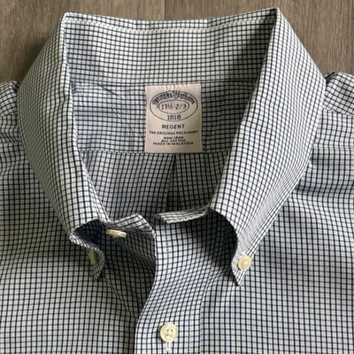 Brooks Brothers Regent Shirt Men's Size 17.5-2/3 Blue Green Small Check Non Iron - Image 1 of 4