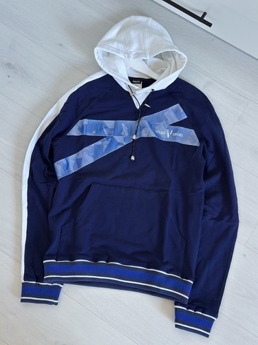 Felpa con cappuccio Versace Sport uomo logo blu disegno italiano taglia M