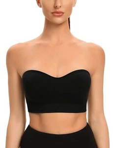 Strapless Black Silicone Bandeau Bra Padded Wireless XL for Women - Picture 1 of 6