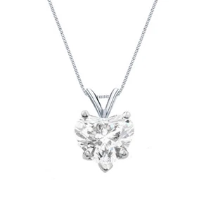 3 Ct Heart Real 14K White Gold Created Diamond Solitaire Pendant Necklace 18" - Picture 1 of 1
