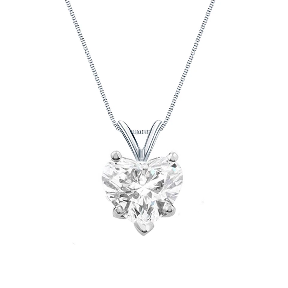 3 Ct Heart Real 14K White Gold Created Diamond Solitaire Pendant Necklace 18" - Image 1 of 1