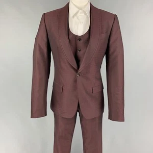DOLCE & GABBANA Size 36 Burgundy Jacquard Wool Silk Shawl Collar 3 Piece Suit - Picture 1 of 10