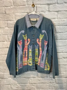 Chaqueta Camisa Denim Gato Bordada Vintage Tanrums Para Mujer Talla Grande - Imagen 1 de 6