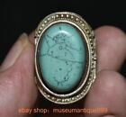 1.4" Old Chinese Silver inlay turquoise bat jewelry ornament Ring Rings