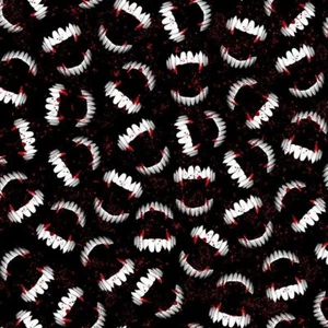 Vampire Fabric BTY, Halloween Fabric, Bloody Vampire Fangs TTF CD1831 Cotton - Picture 1 of 2