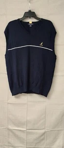 Nautica Mens Sweater Vest Pullover Sleeveless Knit V-Neck Outdoor Navy Blue L - Picture 1 of 10