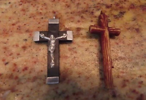 Vtg Lot of 2 Crucifix Pendants Stainless and Resin FRANCE - Picture 1 of 3