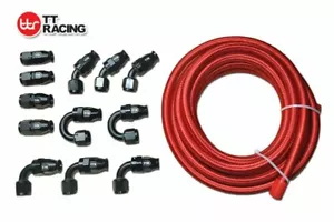 -6AN Red Nylon Braided PTFE Hose 30FT Black 12 Fittings End Ethanol Kit + - Picture 1 of 7