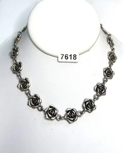 Express Silver Rose Link Necklace Vintage-Inspired Elegant Floral Design For Wom - Picture 1 of 10