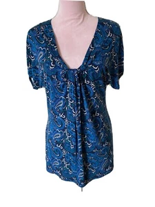 Camiseta deportiva elástica EAST talla 12 con estampado de cachemira azul turquesa nudo frontal - Imagen 1 de 7