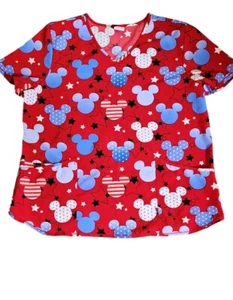 Size XL Disney Patriotic Mickey Mouse Performance Scrub Top Red White & Blue - Picture 1 of 6