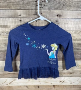 Disney Frozen Girls 5T Believe In Miracles Shirt Blue Elsa Snow Long Sleeve Top - Picture 1 of 3