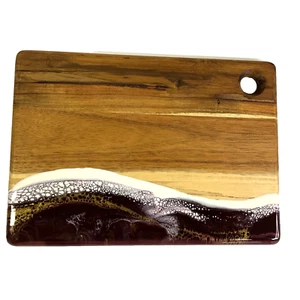LYNN LIANA Serving Board Resin Purple Gold White Cheese Charcuterie Cutting 11X8 - Picture 1 of 8