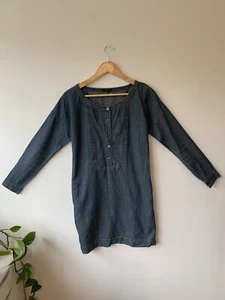 Theory Blue Cotton Linen Knee Length Long Sleeve 1/2 Button Shirt Dress Size S - Picture 1 of 5