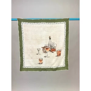 Vintage Brandy Bottle Dirty Martini Cocktail Scotch Glass Silk Scarf Hand Rolled - Picture 1 of 5