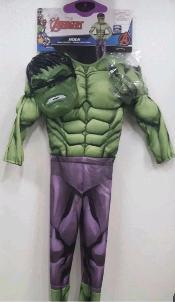 Rubies Marvel Avengers Deluxe Hulk Costume Youth Small 4-6 Jumpsuit Mask Hands