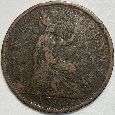 Moeda grande de bronze 1862 Grã-Bretanha Reino Unido - Imagem 1 de 2