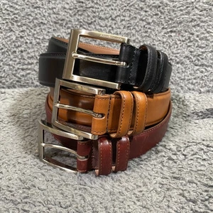 Allen Edmonds Leather Belt Lot 3 Size 54 USA Made Handmade Square Silver Buckle - Picture 1 of 20