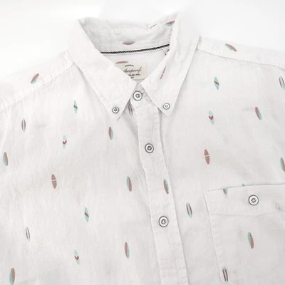 Weatherproof Vintage Linen Blend Surfboard Print Short Sleeve Button Down Shirt - Image 1 of 4