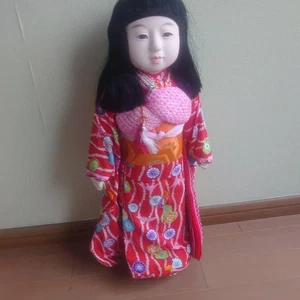 Gebrauchte japanische Ichimatsu Puppe Mädchen roter Kimono mit Box traditionelle Handarbeit Vintage - Bild 1 von 11
