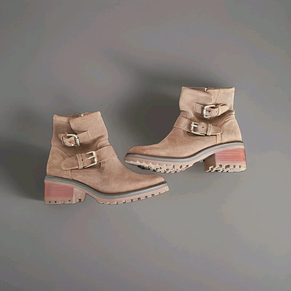 Botas de tornozelo Steve Madden femininas motociclista engenheiro camurça cor bege/mink 8,5M - Imagem 1 de 4