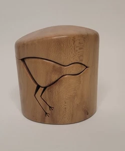 Vintage handgeschnitzte Vogel Holz Schatulle Skulptur mit Geheimschublade glatt signiert - Bild 1 von 9