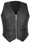 Womens Naked Leather Motorcycle Vest Zippered Front Braid On Front And Back