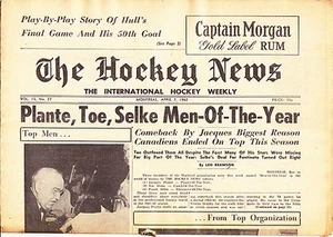 APRIL 7, 1962 HOCKEY NEWS - MONTREAL CANADIENS PLANTE BLAKE SELKE ON COVER - Picture 1 of 2