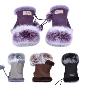 UGG Fingerless Gloves Womens Australian Premium Sheepskin Leather Ladies Mittens - Picture 1 of 16