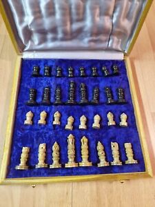 Marmor Schachspiel 35,6x35,6 cm Handarbeit Set Ebenholz Chess Set and Figurines
