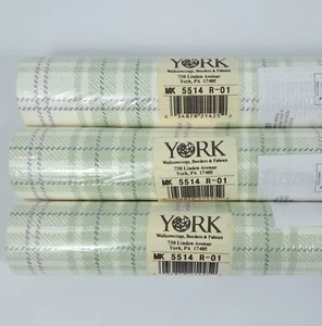 York Wallpaper Green Plaid, 3 Double Rolls (56 Sq. Ft.), NEW - Picture 1 of 17