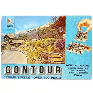 Vintage Milton Bradley Contour Textured Jigsaw Puzzle 500 Piece - Swiss Mountain