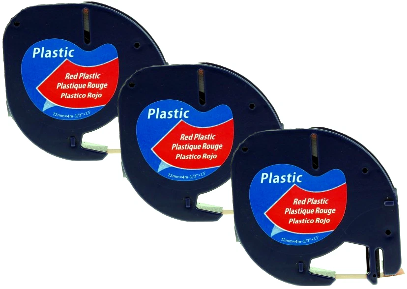 3x kompatible Schriftbandkassette für Dymo LetraTag LT-100H 12mm schwarz rot