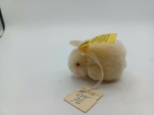 Vint Steiff Pom Pom White Albino Woolen Bunny Rabbit Button Whiskers 7131,04 Tag