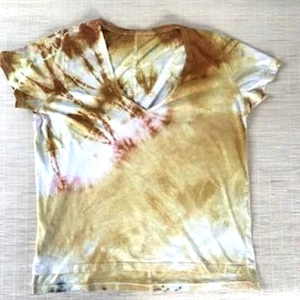 Top de mujer MEDIANO personalizado Shibori teñido mezcla de algodón amarillo cereza rosa dorado - Imagen 1 de 4