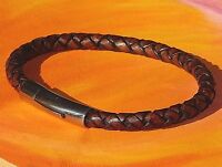 Ladies 4mm Black braided leather & stainless steel bracelet by Lyme Bay Art