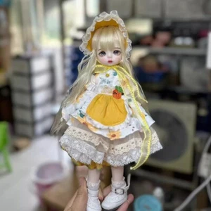 Mini 1/6 BJD Girl SD Ball Jointed Doll Face Makeup Handmade Yellow Dress Gifts - Picture 1 of 1