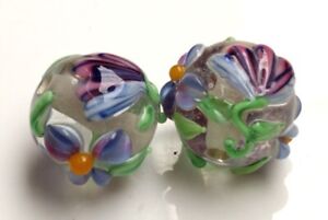 10 pièces perles rondes verre lampe fait main fleur violette transparente 14 mm