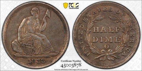 1838-O *No Stars* Seated HALF DIME *PCGS AU* About 200 Known *FAST SHIPPING!!! Cover