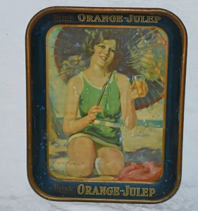 Vintage 20er Jahre Getränk ORANGE JULEP Soda Metall Serviertablett selten - Bild 1 von 8